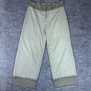 XCVI Women's Green Wide Leg Crochet Boho Pants Lace Trim Casual Pants Luxury